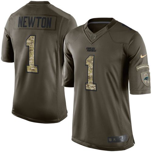 Nike Panthers #1 Cam Newton Green Men's Stitched NFL Limited Salute to Service Jersey - Click Image to Close